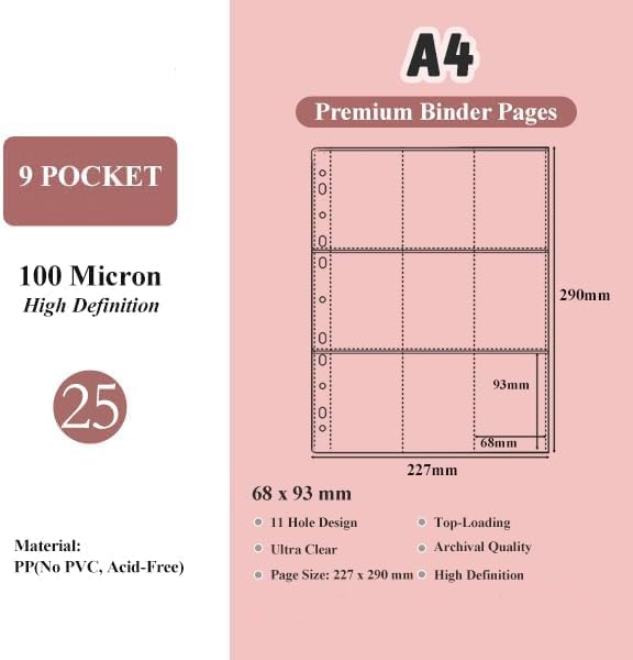 A4 Kpop Photocard Binder with 25 Pages 9 Pocket, 2x3 inch Kpop Photocard Holder Book, Photo Album for Fujifilm Instax Mini Camera Polaroid Printer Photo Film (Purple)