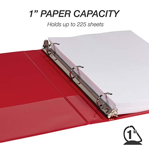 Samsill Durable 1 inch 3 Ring Binder, Made in USA, D Ring Binder, Customizable Clear View Cover, Basic Assortment, 4 Pack