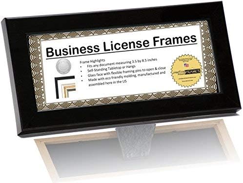 Creative Picture Frames [DRMM3.5x8.5bk] Black Business License Frame Holds 3.5 by 8.5-inch Self Standing Easel Back with Hanger