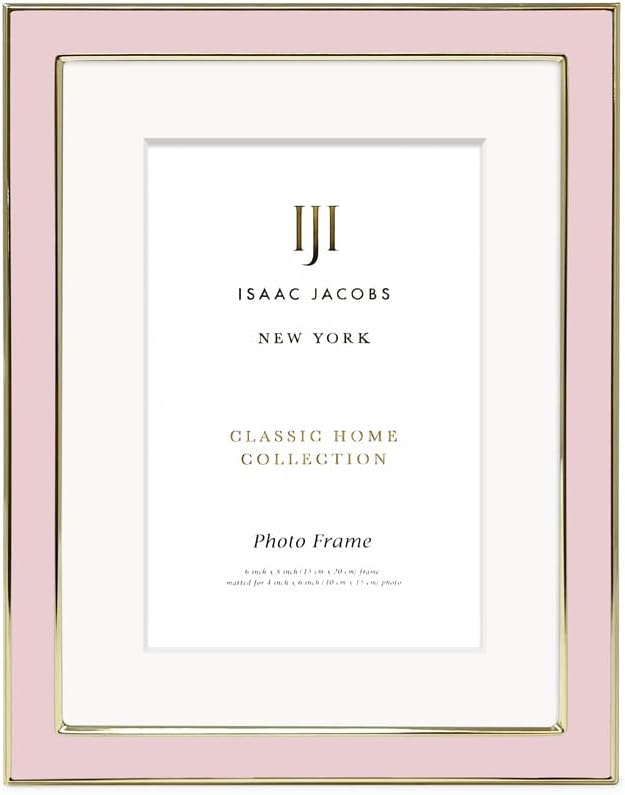 Isaac Jacobs 6x8 (Matted 4x6) Blush Enamel Picture Frame with Gold Metal Edge and Easel, Tabletop Display, Wall Décor, Photo Gallery, (6x8 (Matted 4x6), Blush with Gold)