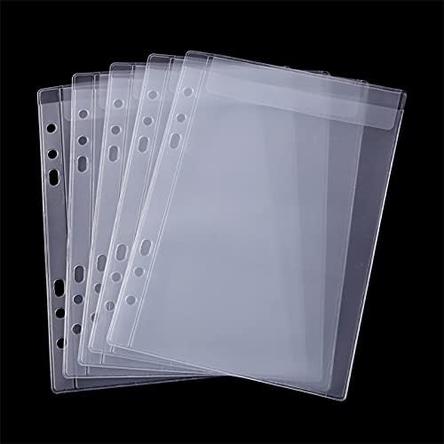 CYFUN DESIGN 10 Sheet Binder Pockets Sleeves Bags A5 Size 6 Hole Binder Folder for Dies and Stamps Storage,Waterproof PVC Clear Bags Protectors for Cutting Dies Stencil Album Stamp Crafts
