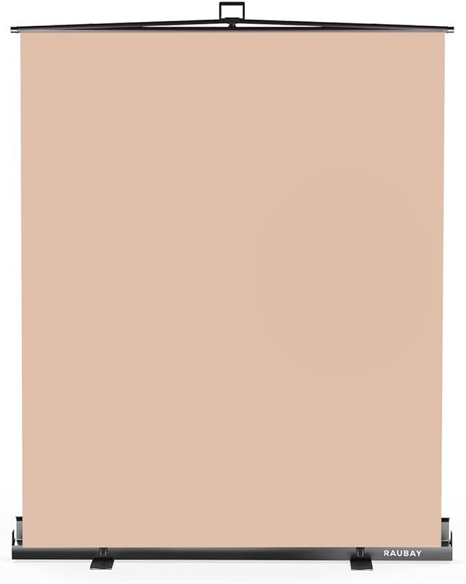 【Easy Set Up】 RAUBAY 59.8 x 82.7in Collapsible Beige Backdrop Screen Portable Retractable Panel Photo Nude Background with Stand for Video Conference, Photographic Studio, Streaming