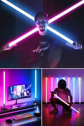 4Pack 5000mAh Battery Powered 4ft RGB led Tube dj Light bar with Stand Colored Video Stick Lights for 360 Photo Booth Studio Dance Club Party Wedding Events Stage Lighting