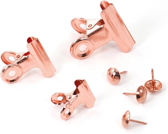 YUCHIYA 10 Pack Bulldog Clips with Push-pins for Corkboard,Metal Clips for Crafts, Metal Binder Clips for Pictures, Spring Paper Clamps for Office Documents (Rose Gold,2inch)