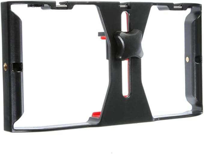 DOITOOL Smartphone Filmmaking Rig Case with Tripod Mount for Recording Black Red Phone Frame Holder for Mobile Film Live Streaming Vlogging and Podcast Use