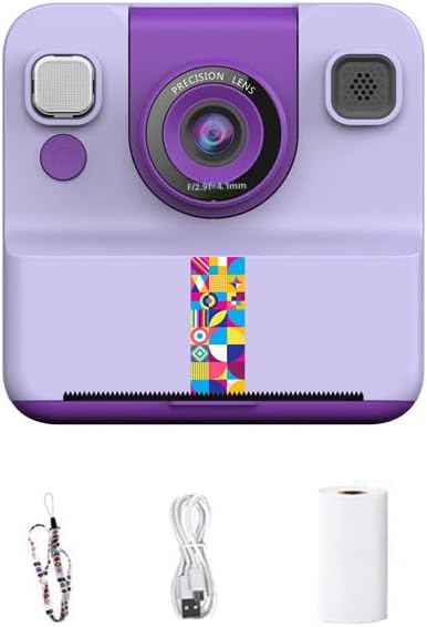 Children's Instant Printing Camera, 1080p Video Recording Children's Instant Cameras, 180 ° Rotating Selfie Lens, 1 Roll of Printing Paper, Toy Gifts for Boys and Girls Aged 3-12 (Pink)