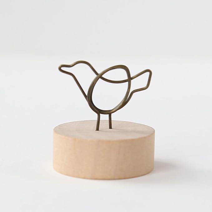 6pcs Wooden Memo Clips with Bowknot, Bird, and Car Designs, Vintage Photo Display Stands for Desktop Organization and Home Office Decoration Random Color