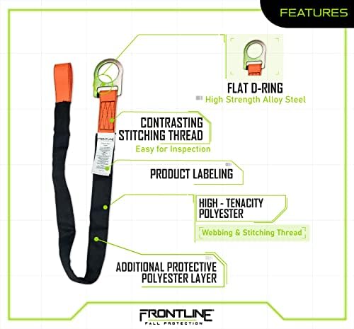 Frontline COS06R Concrete Embed Anchor Strap with D-Ring End 6' | ANSI & OSHA Compliant | Pour-in Disposable Anchor | 310 lbs. Capacity | Color Orange/Black (Pack of 100)