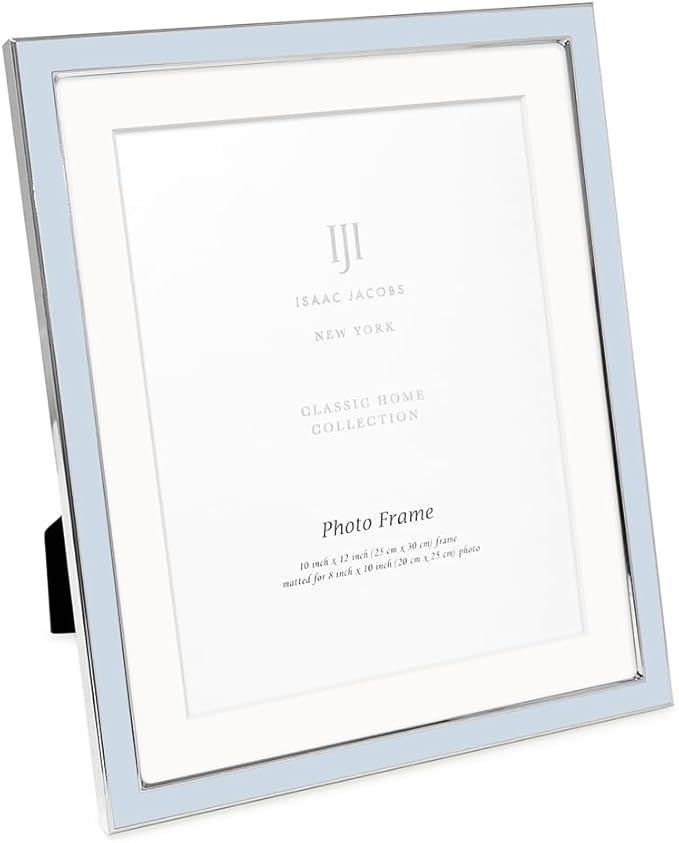 Isaac Jacobs 10x12 (Matted 8x10) Light Blue Enamel Picture Frame with Silver Metal Edge and Easel, Tabletop Display, Wall Décor, Photo Gallery, (10x12 (Matted 8x10), Light Blue with Silver)