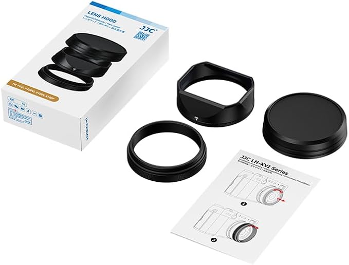 JJC Lens Hood for Fujifilm X100VI X100V Camera Accessories, Square Metal Lens Hood with 49mm Filter Adapter Ring and Cap Replaces Fuji LH-X100, Prevents Glare and Eliminates Vignetting (Black)