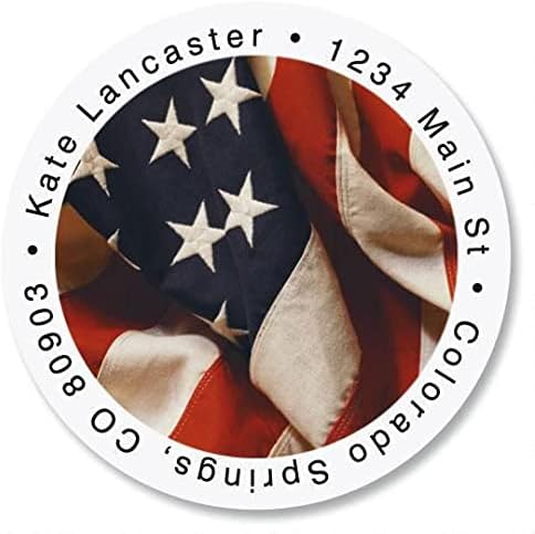 Colorful Images Patriotic USA Flag Return Address Mailing Labels, Personalized in The USA with Names & Addresses, Set of 144 Self Adhesive, Easy Peel Flat Label Sheets, 1½” Across, 1 Design