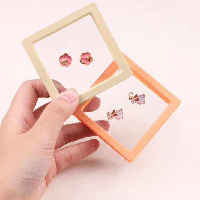 12PCS 3D Floating Frame Display Stand, Jewelry Box, Gift Box, Ornament Organizer, Small Travel Jewelry Box, PE Film Anti-Oxidation, Suspended Display Box Stackable (2.75 * 2.75，Type 4)
