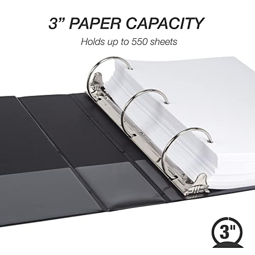 Samsill 3 Inch 3 Ring Binders, Made in USA, Economy Round Ring, Clear View Cover, 550 Sheet Capacity - for School, Home, Office - Black, 4 Pack