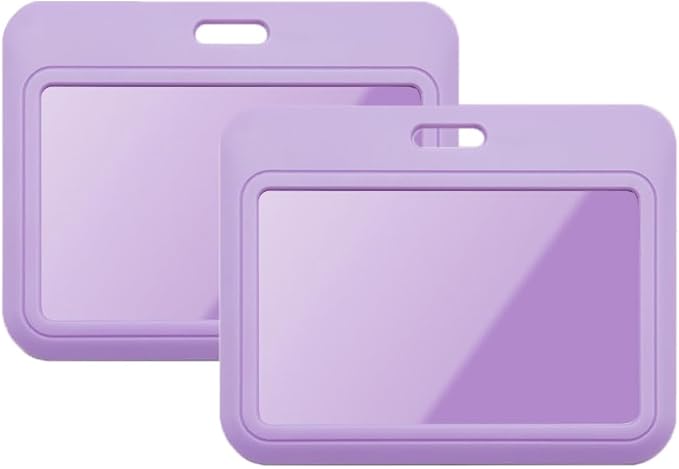 Larpur Sliding Badge Holders, Horizontal Card Cases for Office Work School ID, Pack of 2 Purple ID Holders