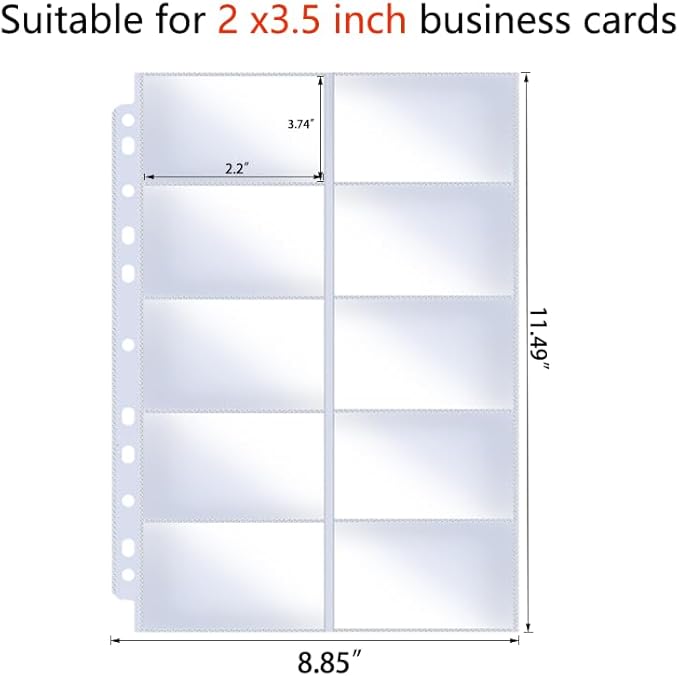 800 Pockets Ultra-Clear Business Card Holder Sleeves Binder Each Sleeve Holds 20 2x3.5” Namecards for 2/3/4 Ring Binder, Double Sided 10 Pocket Credit Card Pages（40 Pack ）