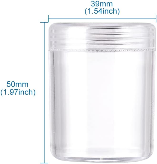 Craftdady 10pcs Clear Plastic Bead Containers Storage Container Box Jars with Lid Round Bottle Transparent Organizers Box 1.5"x2" 20ml for DIY Diamond Beads Crafts Jewelry