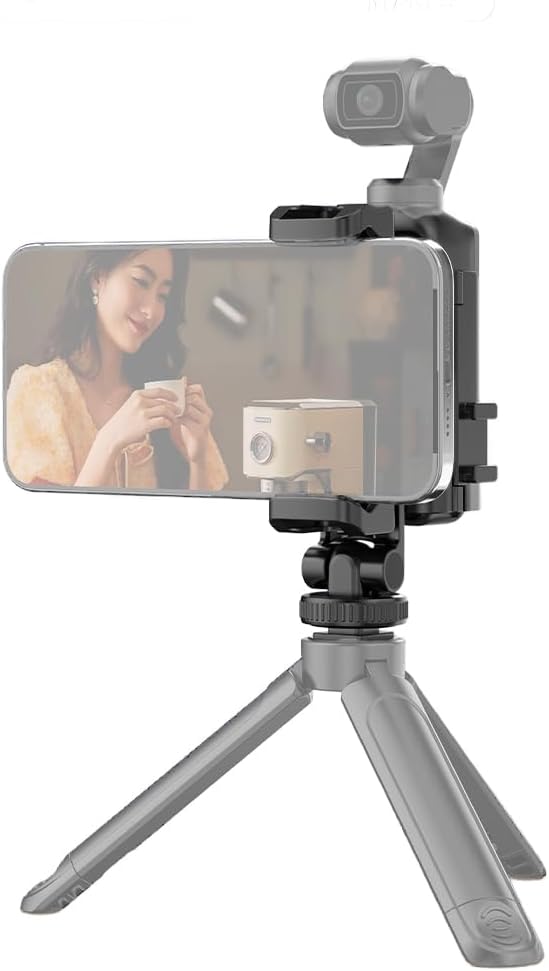 FEICHAO Cell Phone Holder Clip with Cold Shoe Mount Expansion Adapter Compatible with Osmo Pocket 3