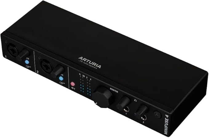 Arturia - MiniFuse 4 - Compact USB Audio & MIDI Interface with Creative Software for Recording, Production, Podcasting, Guitar - Black