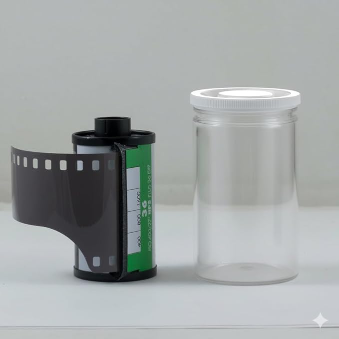 Houseables Film Canisters with Caps, Film Canisters, 35mm Case, Container with Lids, Cannisters for Rockets, Empty Camera Reel Holder, Bottles, Coin Storage, Clear, Plastic, 8oz, 2"x1", 60 Pack, Bulk