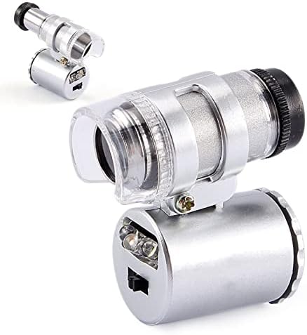 60X Pocket Microscope Portable Mini Microscope Handheld Jewelry Magnifier Loupe Glass LED Light Magnifying Microscope