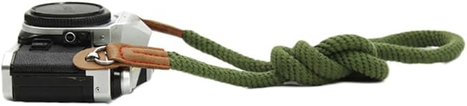 MINI GAGA Vintage Handmade Cotton Leather Camera Neck Strap for Leica Nikon Fuji Pentax Canon Panasonic Sony Short Army Green