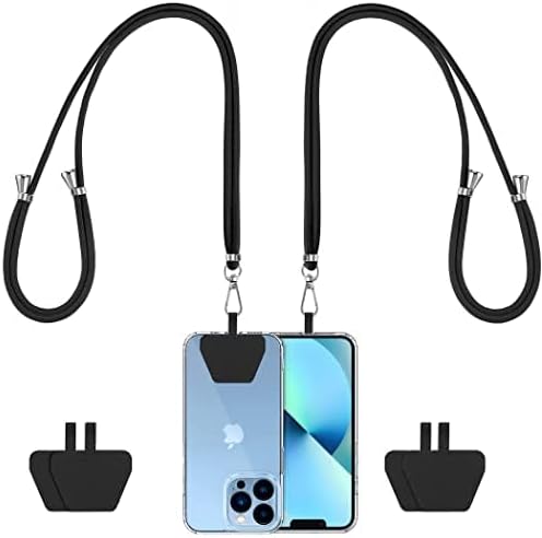 CACOE Phone Lanyard 2 Pcs-2 Pcs Adjustable Neck Strap, 4 Pcs Phone Patches, Universal Crossbody Multifuctional Cell Phone Lanyards Compatible with Most Smartphones(Black+Dark Blue)