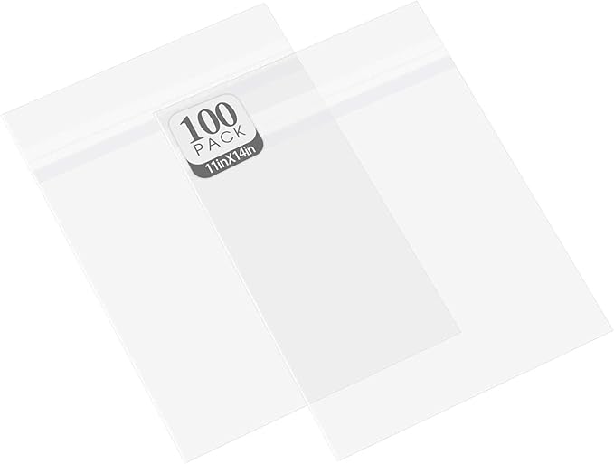 Golden State Art, Pack of 100, Acid-Free Crystal Clear Sleeves Storage Bags for Photo Prints Framing Mats Mattes (Bag Size: 11 3/8 x 14 1/8 inches for 11x14 Mats)