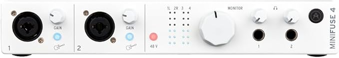 Arturia - MiniFuse 4 - Compact USB Audio & MIDI Interface with Creative Software for Recording, Production, Podcasting, Guitar - White