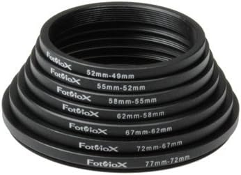 Fotodiox 7 Metal Step Down Ring Set, Anodized Black Metal. 77-72mm, 72-67mm, 67-62mm, 62-58mm, 58-55mm, 55-52mm, 52-49mm