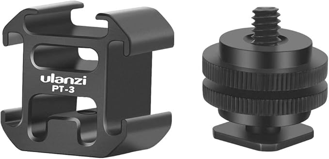 Ulanzi PT-3 Aluminium Camera Hot Shoe Mount Adapter Video Accessory Triple Cold Shoe Bracket Lights, LED Monitors, Microphones, Audio Recorder & Studio Flash Video Camera