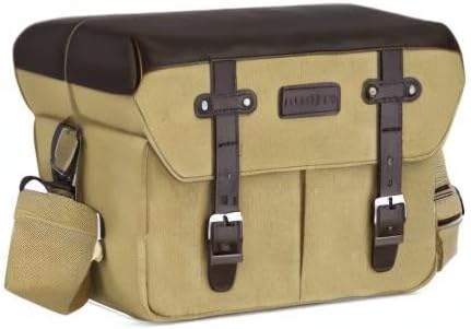 MOSISO Camera Case Crossbody Shoulder Messenger Bag, DSLR/SLR/Mirrorless Photography Vintage PU Leather Flap Gadget Bag with Rain Cover Compatible with Canon/Nikon/Sony Camera and Lens, Khaki