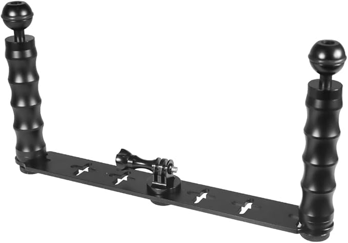 FEICHAO Diving Tray Bracket Handle Grip Ball Head Stand Stabilizer Extension Rig Compatible with Hero 13, Osmo Action Sports Camera (Dual-Handle)