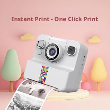 Kids Camera Instant Print, 1080p Digital Camera for Kids, 180° Rotating Selfie Lens with 32GB Card Reader & 6 Rolls Printing Paper Kids Toy Gifts for Boys Girls Ages 3-12 (White)