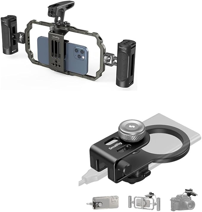 Bundle: SmallRig Universal Phone Video Rig Kit for iPhone 15 14 13 12 Pro Max 3155B+ SMALLRIG SSD Holder 2-in-1 SSD Mount Bracket 4779