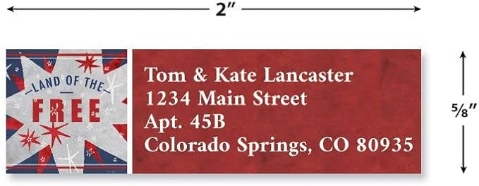 Colorful Images Patriotic Words Return Address Mailing Labels, Personalized in The USA with Names & Addresses, Set of 240 Self Adhesive, Easy Peel Flat Label Sheets, 2" x ⅝, 4 Designs