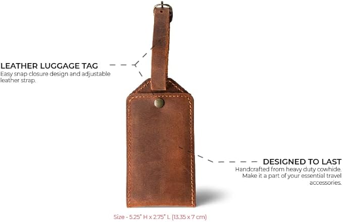 PEGAI 100% Soft Touch Rustic Leather Luggage ID Tag, Secure With Snap Closure and Easy Attachment to Suitcase, Backpack, Handbag, Handmade Travel Accessories Luggage Tags (Mahogany Brown)