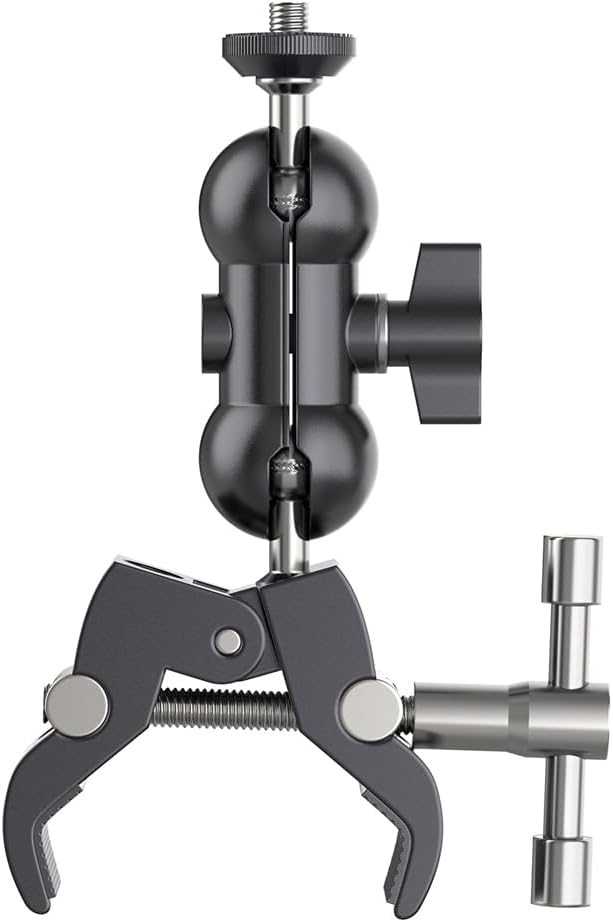 Double Ballhead Magic Arm Camera Clamp Mount Monitor Mount Bracket with Super Clamp with 1/4" and 3/8" Thread for DSLR Camera Rig, LCD Monitor, LED Flash Lights