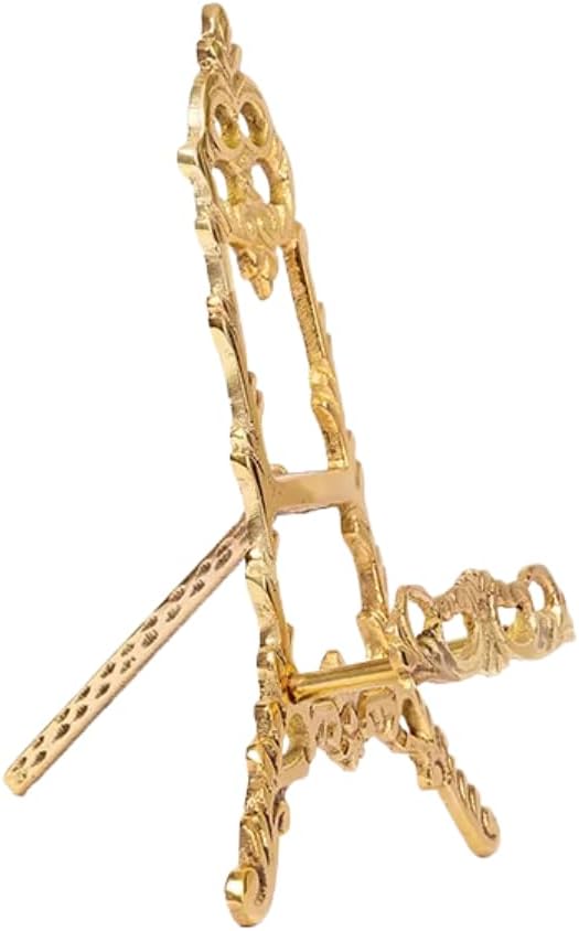 Gold Ornate Brass Easel Display Stand – 6″H x 4″W | Vintage Foldable Tripod Stand for Picture Frames, Plates & Collectibles