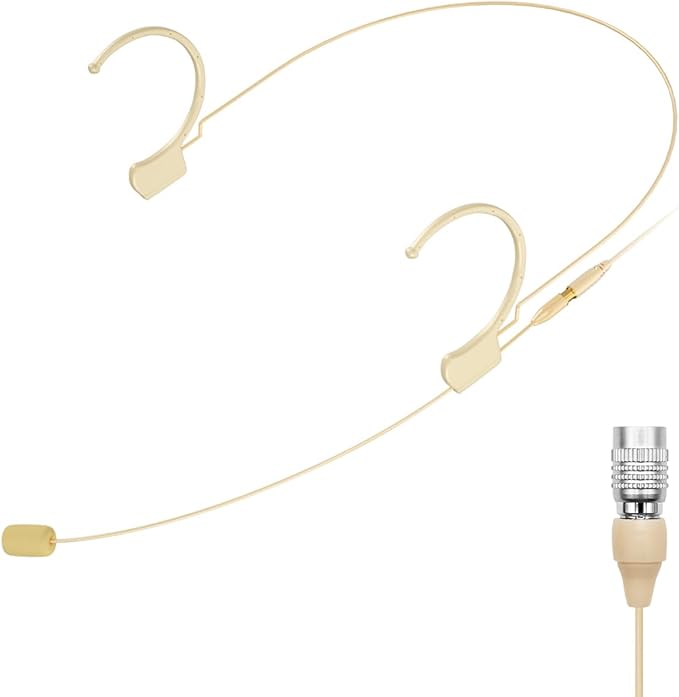 KIMAFUN Headset/Headworn Microphone Professional Earset Over Ear Hanging Condenser Mic Compatible with Audio Technica Wireless System Bodypack Transmitter, for Performance, Theater, Lecture - BeigeT4
