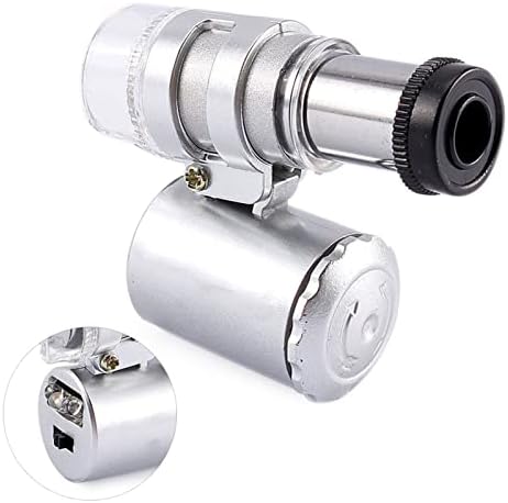 60X Pocket Microscope Portable Mini Microscope Handheld Jewelry Magnifier Loupe Glass LED Light Magnifying Microscope