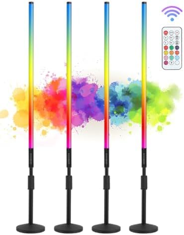 4Pack 5000mAh Battery Powered 4ft RGB led Tube dj Light bar with Stand Colored Video Stick Lights for 360 Photo Booth Studio Dance Club Party Wedding Events Stage Lighting