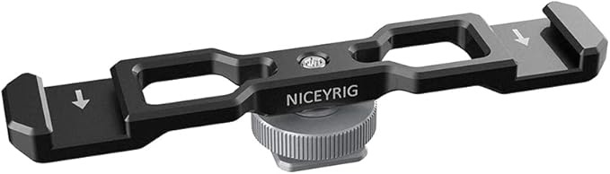 NICEYRIG Dual Cold Shoe Mount Flash LED Light Microphone Vlog Vlogging Extension Bracket with Shoe Mount 1/4 Thread Applicable for DSLR Camera Mini Tripod Monopod - 432