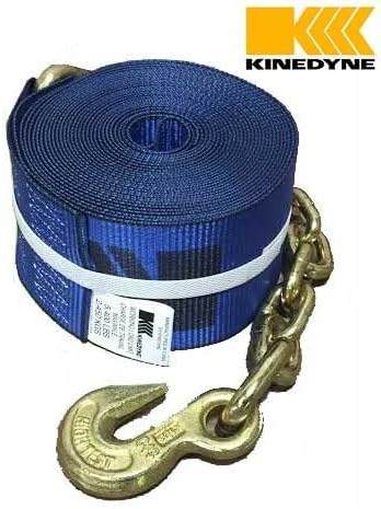 Mytee Products (8 Pack) 4" x30' Kinedyne Winch Strap w/Chain Anchor - WLL 5400 lbs Heavy Duty Blue 4 Inch Tie Down Straps w/Hook for Flatbed Trailer Truck - Cargo Control Equipment