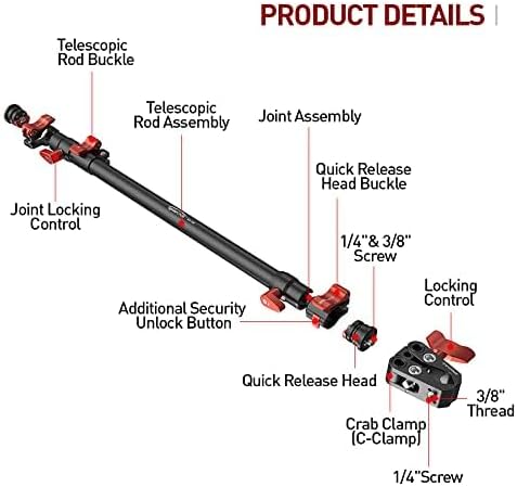 IFOOTAGE Slider Support Arm with Super C Clamp,32inch Large Magic Arm,for Camera Tripod & Monopod,Shark Slider Nano 2,Detachable Structure(One Pcs)