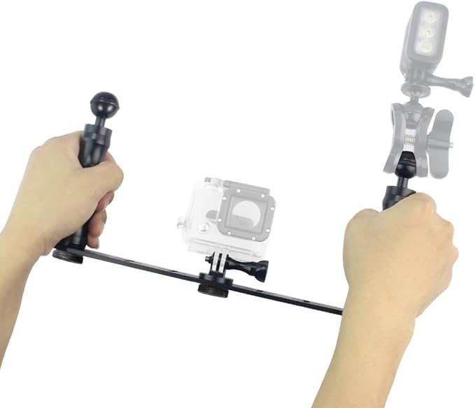FEICHAO Diving Tray Bracket Handle Grip Ball Head Stand Stabilizer Extension Rig Compatible with Hero 13, Osmo Action Sports Camera (Dual-Handle)