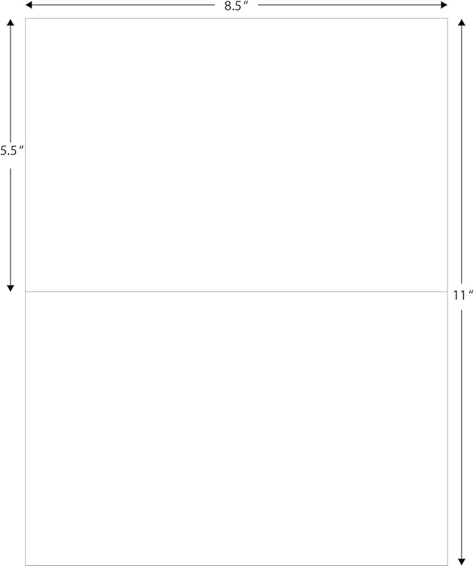 Blank Labels Half Sheet Shipping Labels, 5.5" x 8.5" (5-1/2 x 8-1/2) Permanent White Matte Label, Inkjet and Laser Guaranteed Made in USA- 50 Sheets - 100 Labels