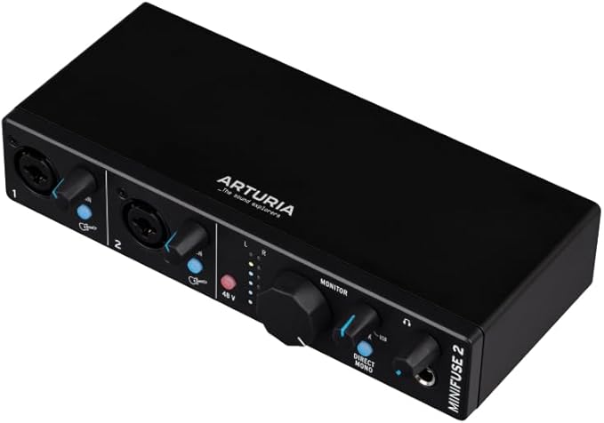 Arturia - MiniFuse 2 - Compact USB Audio & MIDI Interface with Creative Software for Recording, Production, Podcasting, Guitar - Black