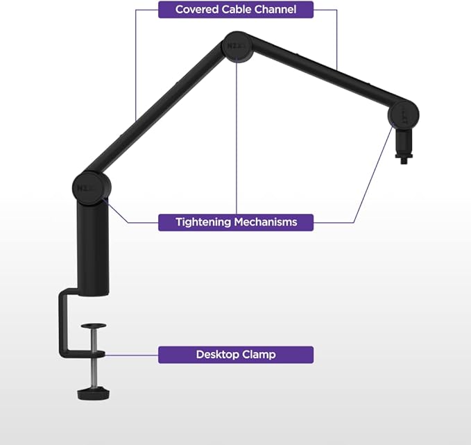 NZXT Boom Arm Mini - AP-BOOMS-B1 - Small Microphone Boom Arm for Streaming, Content Creation, Podcasting & Recording – Smooth & Silent – Covered Cable Channel – Universal Compatibility