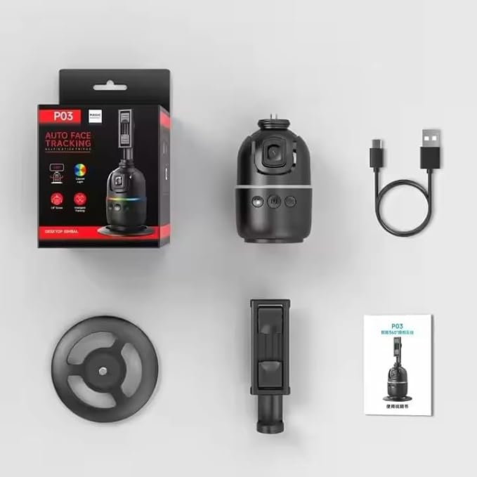 P03 Mobile Phone, Handheld Camera Mount, Smart 360-degree Automatic Rotation AI Face Tracking and Recognition Live Shooting 4 in 1 Foldable Selfie Stick Tripod Anti Shake Smartphone Mobile Gimbal