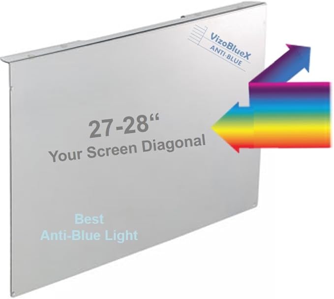 VizoBlueX 27-28 inch Anti-Blue Light Filter for Computer Monitor. Blue Light Monitor Screen Protector panel (24.8"x14.6") Fits LCD TV PC Mac Monitors